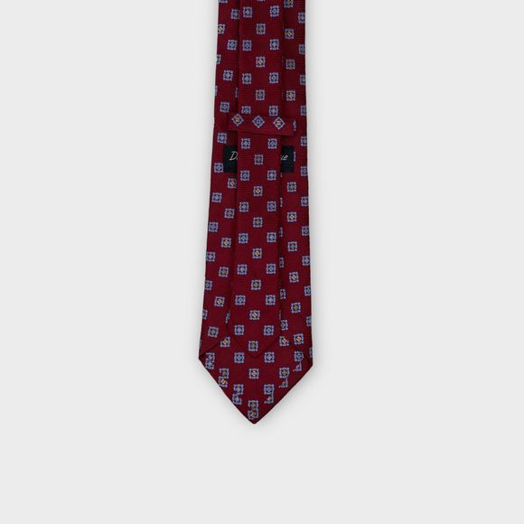 $135 David Donahue Mens Red Blue Medallion Italian Silk Handmade Tie 60L x 3.5 - Picture 10 of 12